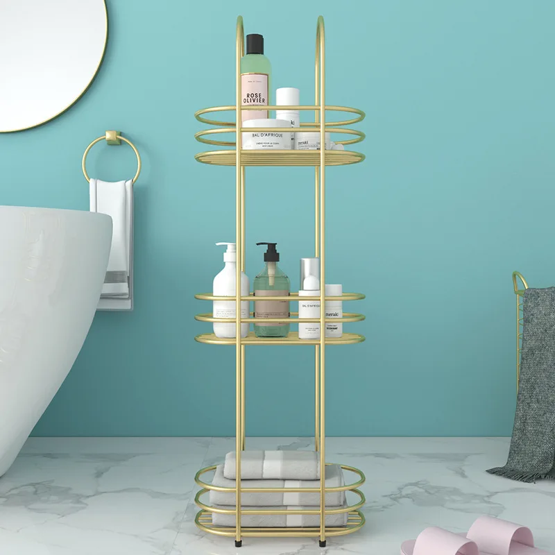 

Multi-layer Bathroom Rack Floor Golden Storage Rack Wrought Iron Waterproof Storage Shelf Bathroom Accessories Corner Shelf