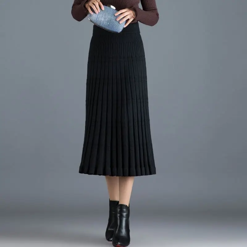 

A-Line Wooden Ear Edge High Waist Slim Skirt Casual Loose Thicken Warm Korean Skirt 2023 New Autumn Winter Women Knit Half Skirt
