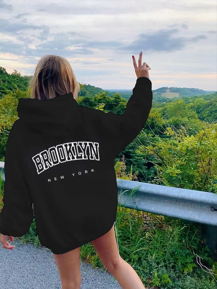 Brooklyn Letter Print Hoodies Girl Graphic Sweatshirt Harajuku Streewear Autumn Winter Clothes Causal Female Y2K Women's Hoodies 3