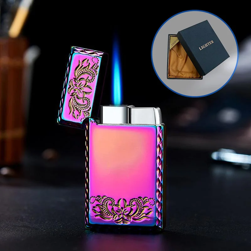 Windproof Waterproof Metal Lighter Electroplated Embossed Pattern Red Fire Direct Cigar Men Colour Smoke Accesoires kerosene lighter bbq lighter butane gas lighter cigarette lighter