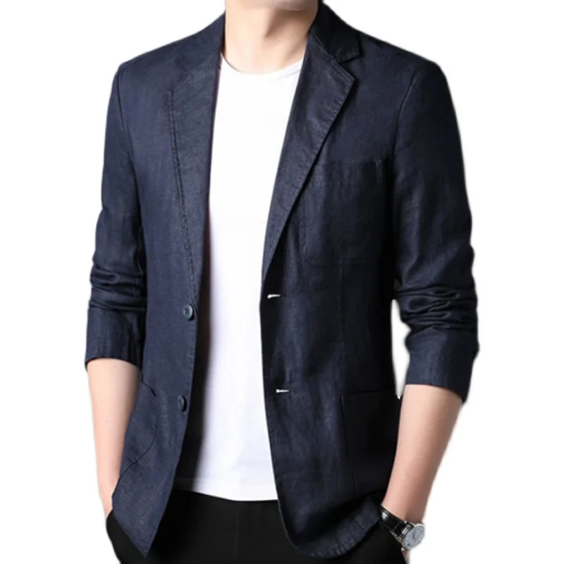 Fashion Coat Men's Linen Blazer Spring Autumn Cotton Jacket Solid Slim Casual Business Suit Male Tops European-style Dress