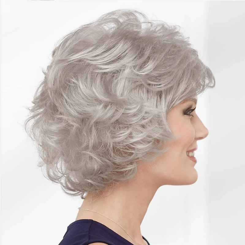 HAIRJOY-peluca corta para mujer, pelo sintético con flequillo, color gris plateado, peinado