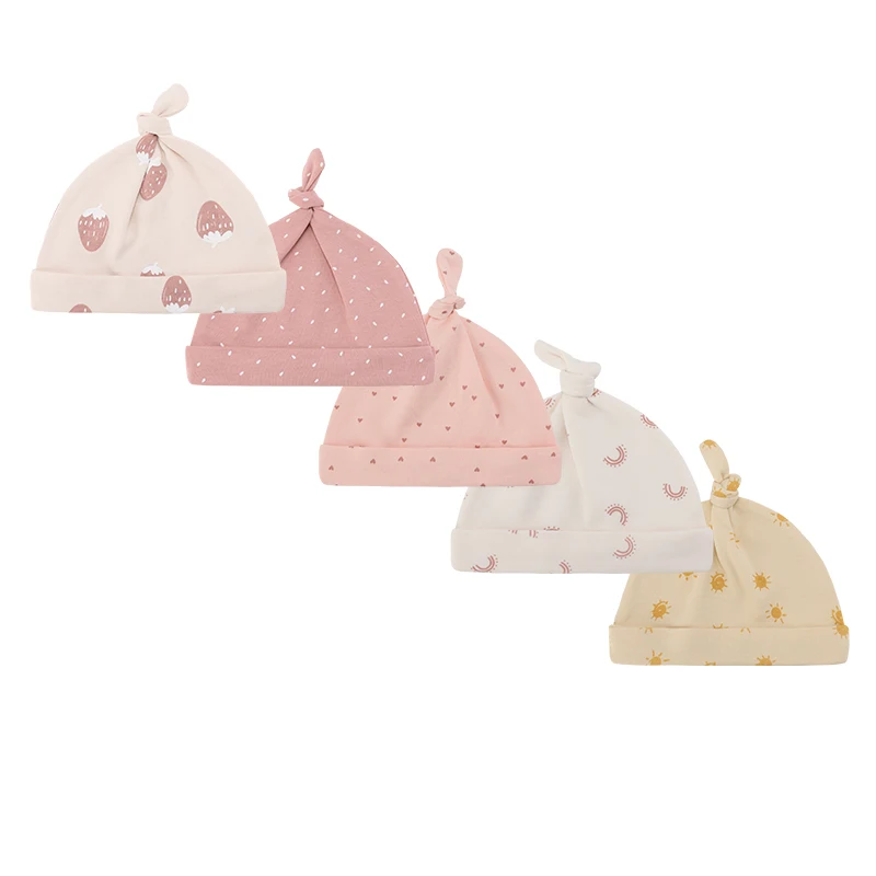 New Born Baby Boy Hats 3/5Pieces Cotton Baby Girls Hats Cartoon 0-6Months Unisex Soft Solid Color Infant Accessories 6