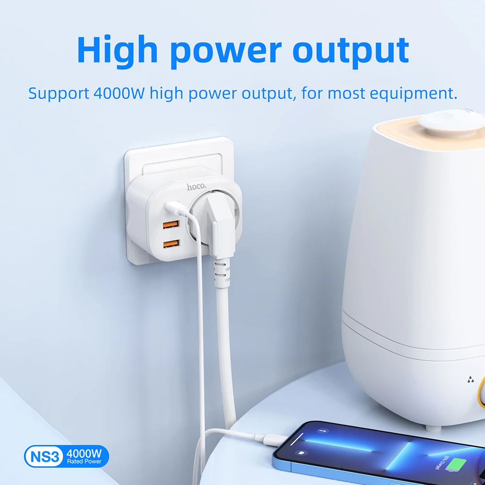 HOCO USB Charger Quick Charge PD Charger 20W USB Type C Fast Charger EU Power Adapter 2USB Ports Multi Socket for iphone 14 plus