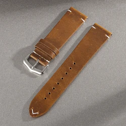 Vintage Retro Oil Wax Leather Watch Strap - Versatile Sizes and Unisex Design - 22mm (Yellow Brown)
