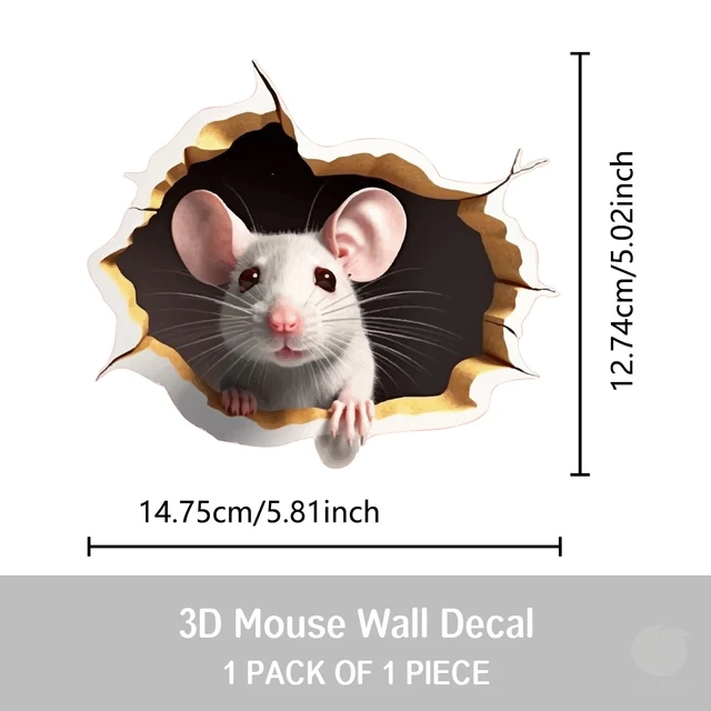Autocollant de trou de souris personnalisé effet 3D, 1 pièce, lecture de souris blanche, branche de fleur, animal mignon, autocollant aléatoire, décoration de la maison 5