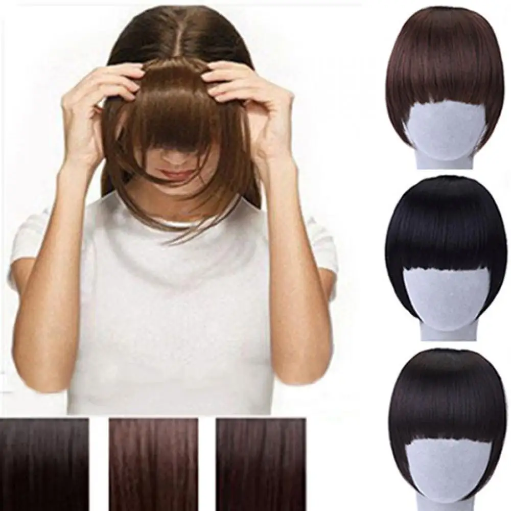 short bob synthetic wigs with bangs brazilian body deep wave wig full machine made glueless wigs for black women fake hair Girl Clip On/in Neat Bangs Straight Fake Bob Style Fringe Hairpiece Fringe Bangs Synthetic Hair Extensions Clip In Bangs Short