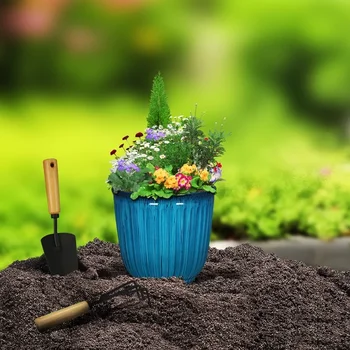 Recycled Plastic Round Planter with Drainage Holes UV Resistant Tear Resistant Indoor Outdoor Use Ideal Succulents Flowers and 3