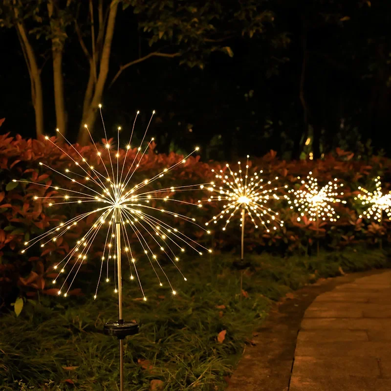 2025 New LED Solar Firework Lights Waterproof Garden Fairy Lights Outdoor Dandelion Lawn Lamp for Patio Decor