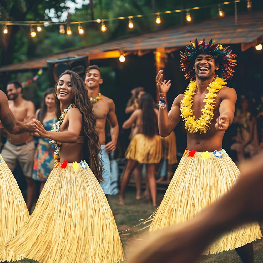Hawaiianischer Stroh-Tischrock, tropischer Luau-Gras-Tischrock, hawaiianischer Meer, Strand, Hula, Party-Dekoration, Hochzeit, Geburtstag, Party-Dekoration – Detail 12