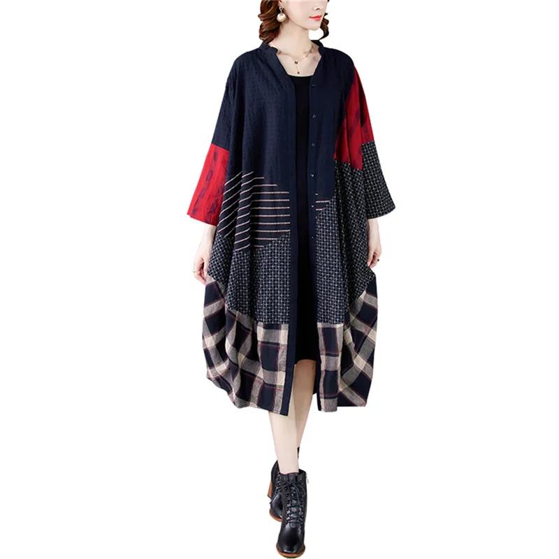 2025 Spring New Large Size 4XL Loose Fashion Women's Retro Ethnic Style Cotton Hemp Temperament Long Coat Windbreaker for Women