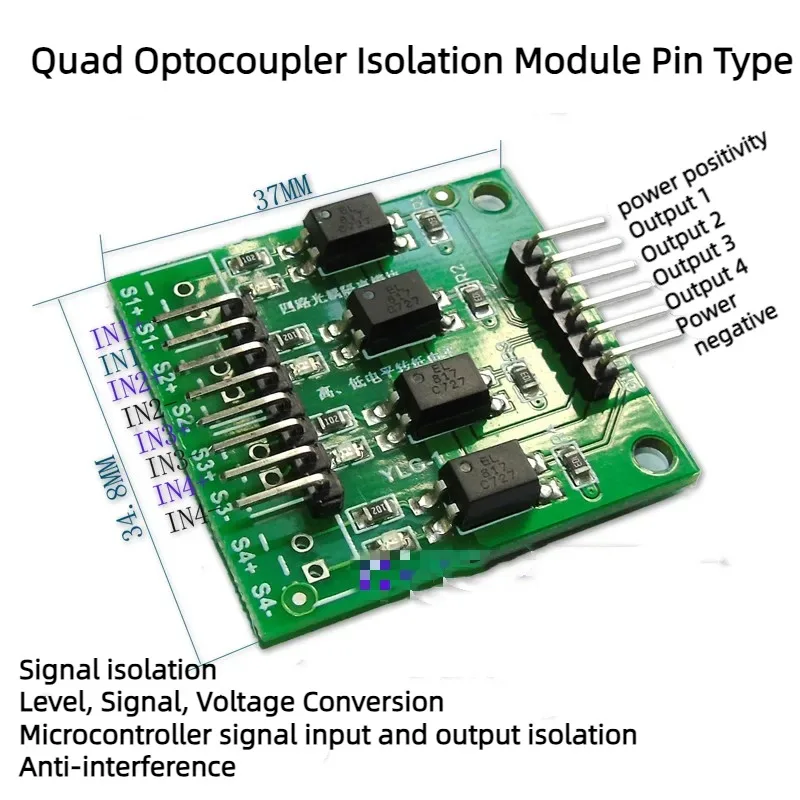 

5 шт., четырехсторонний изоляционный модуль оптрона, преобразование высокого и низкого уровня, однокристальный изоляционный сигнал, напряжение, контактный тип заголовка