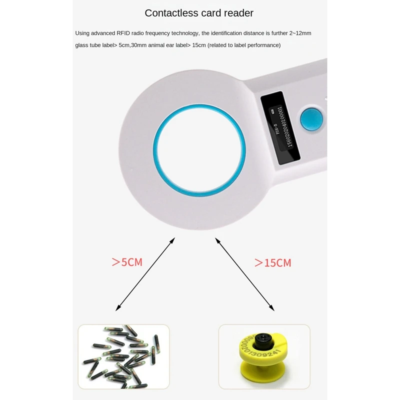 반려동물 마이크로칩 리더 RFID EMID 반려동물 칩 스캐너, 충전식 데이터 저장, 동물 태그 스캐너