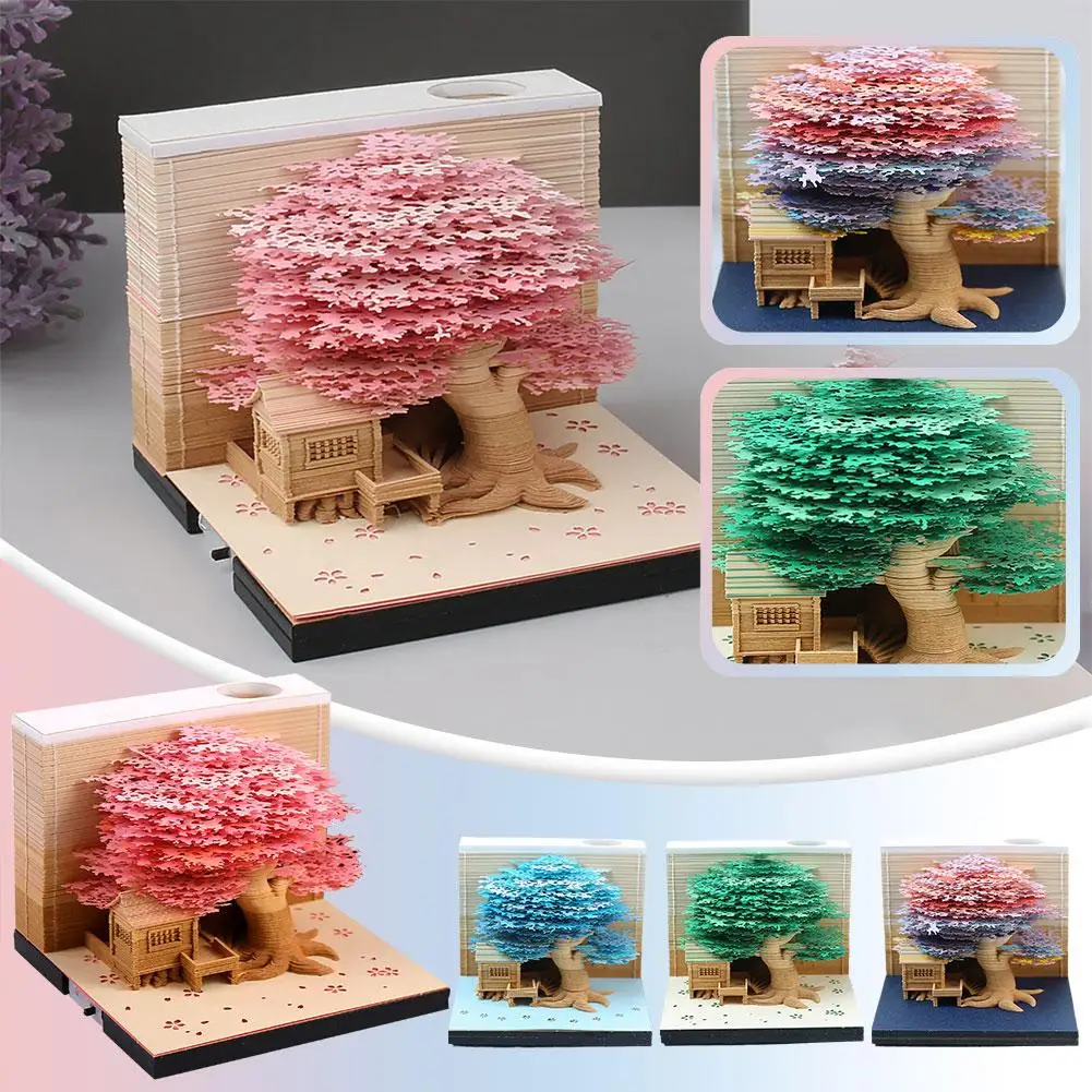 

3d Notepad Block Tree Pink Color 3d Memo Pad With Led Gift Cute Artistic Notepad Note Light Paper 3d Christmas Art X0z2