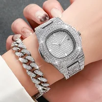 2pcs/set Women's Watch Luxury Rhinestone Quartz Watch Analog Stainless Steel Wrist Watch With Bracelet Set, Gift For Mom Her 2