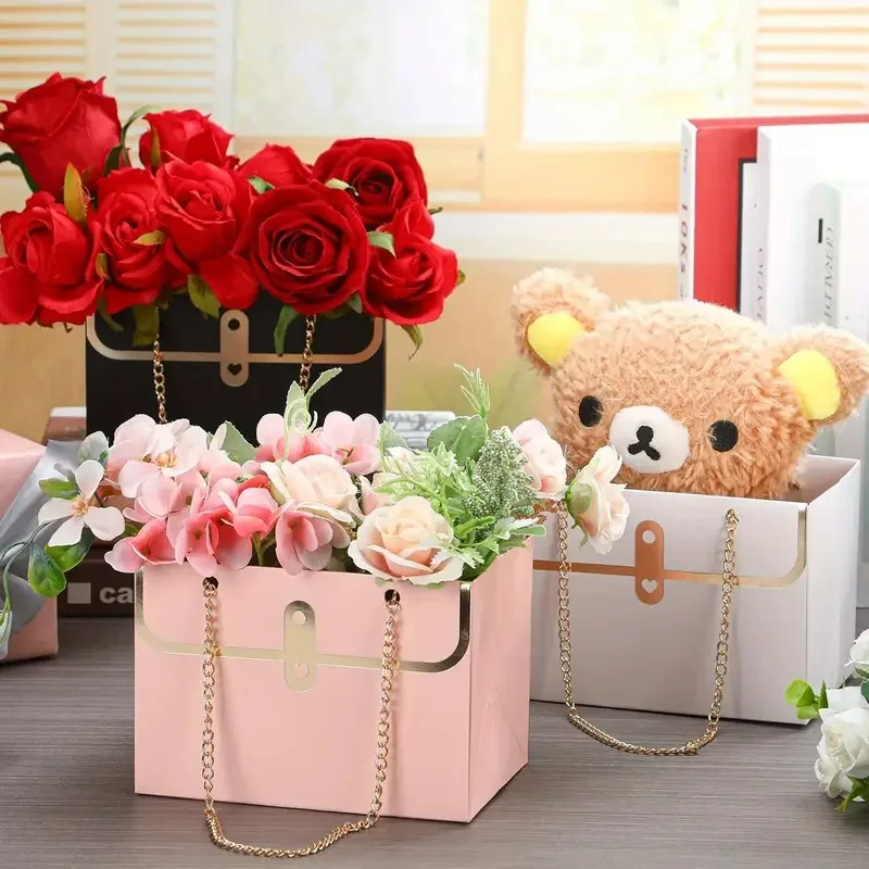 Flower Paper Gift Bags Bouquet Tote Bags Flower Packaging Box Birthday Bouquet Tote Valentine's Day Gift
