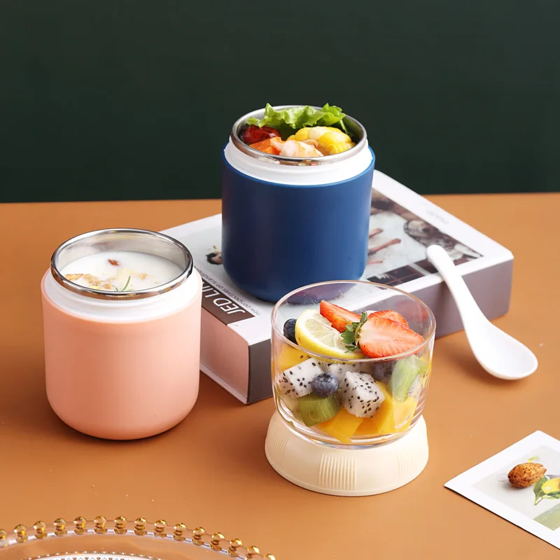 Bärbar frukost Havregryn spannmål Nötter Yoghurt Salladsbehållare Set med lock Sked Snackkopp Bento Mat Soppskål Kök Lunchlåda_voghion.com