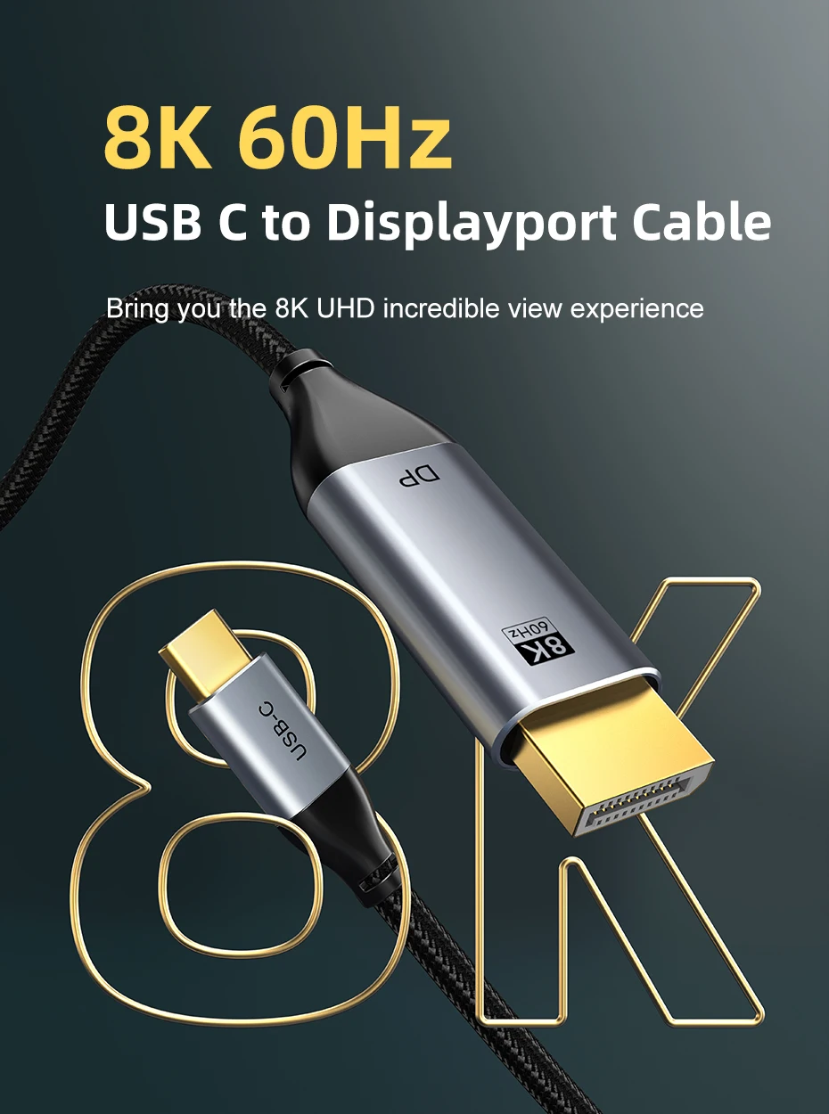 Cabletime USB-C to DisplayPort Cable 8K 60Hz DP 1.4