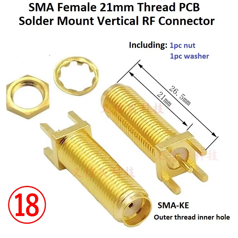 SMA-KE SMA 암 커넥터 4 핀 PCB 엣지 마운트 솔더 RF 동축 커넥터 안테나 소켓 스루 홀 플러그 소켓