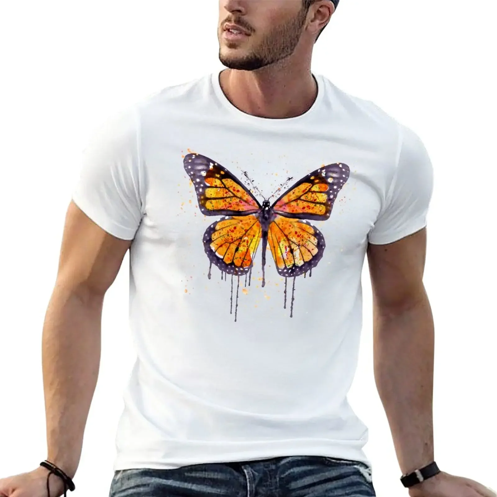 

Monarch Butterfly watercolor T-Shirt boys whites vintage clothes anime sports fans mens t shirts pack