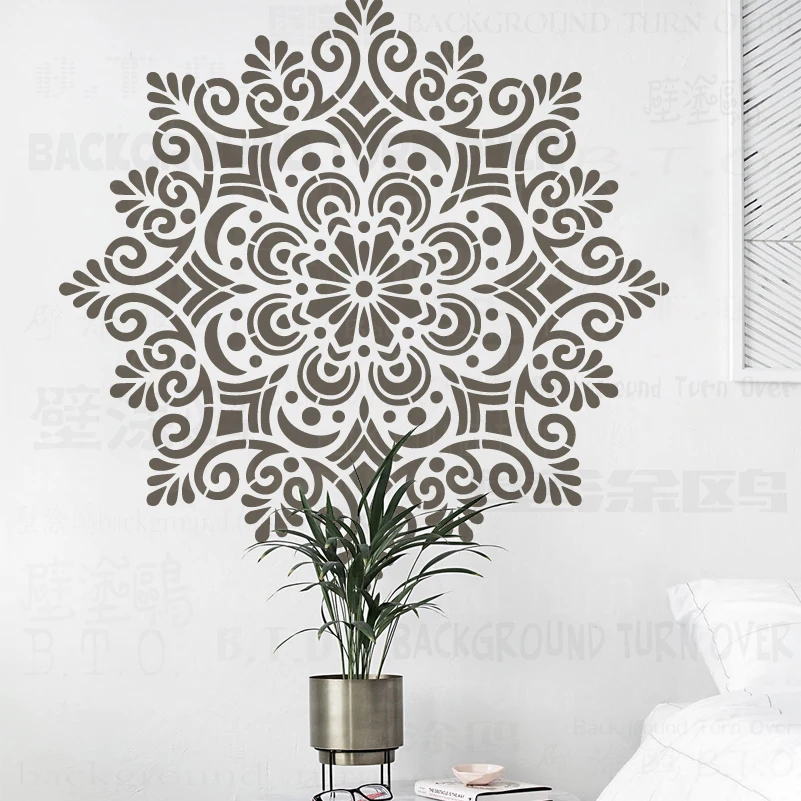 40cm - 80cm Stencil For Painting Wall Template Furniture Makers Plaster Decorative Decors Putty Mandala Round Flower Lotus S307