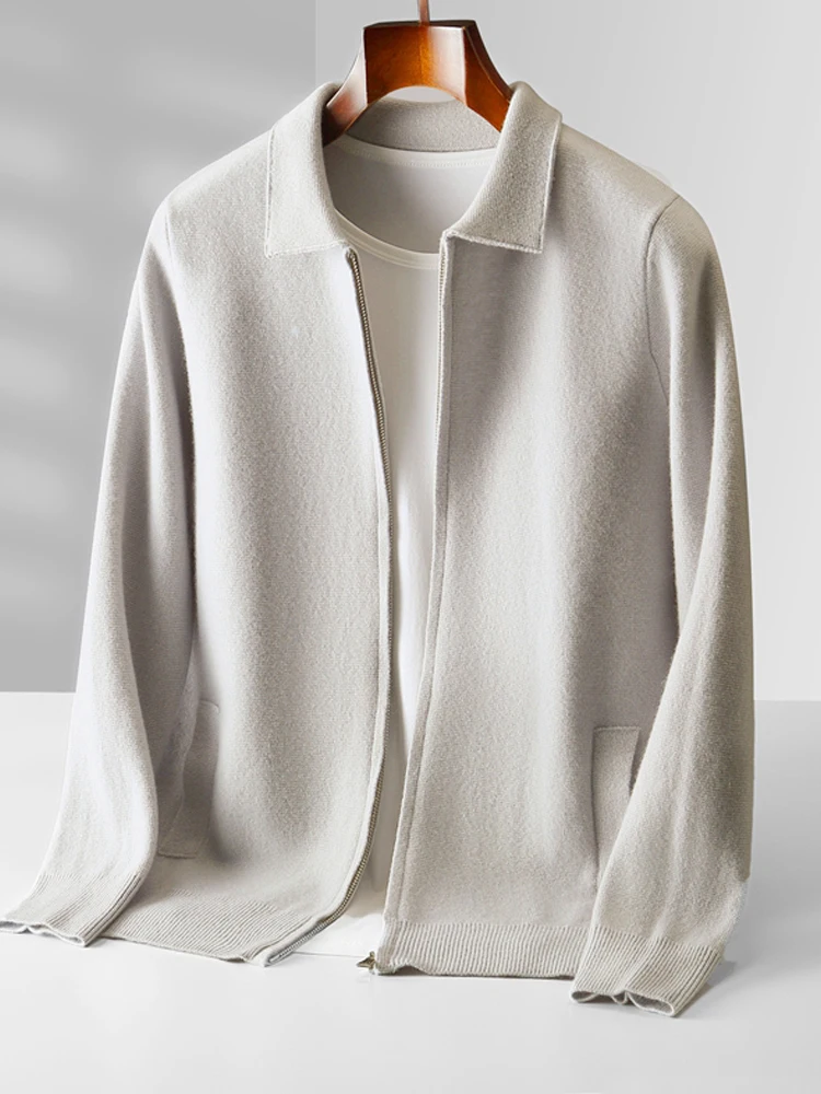 Goat Cashmere Sweater Jacket Men Knitwear Zipper Cardigan Autumn Winter New Polo Neck Casual Thick Coats Loose Lapel Clothing