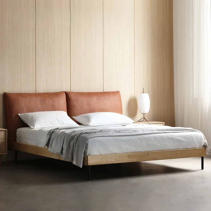 

Nordic style technology cloth solid wood double bed Italian simple soft master bedroom 1.8m bed