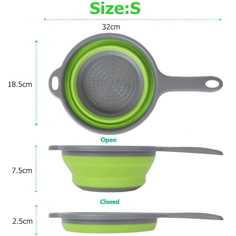 Silicone Collapsible Kitchen Strainer with Handle for Draining Pasta, Vegetables, and Fruits