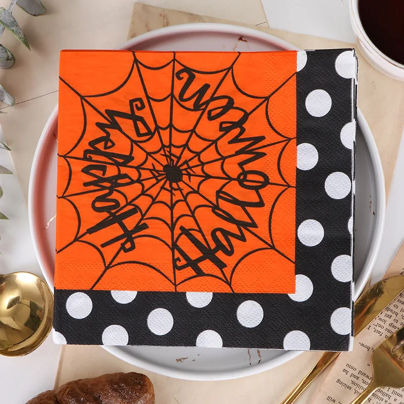Description Picture 3 of item20Pcs Funny Halloween Skull Pumpkin Printed Disposable Napkin Paper Table Dinner Tissues Party Decoration