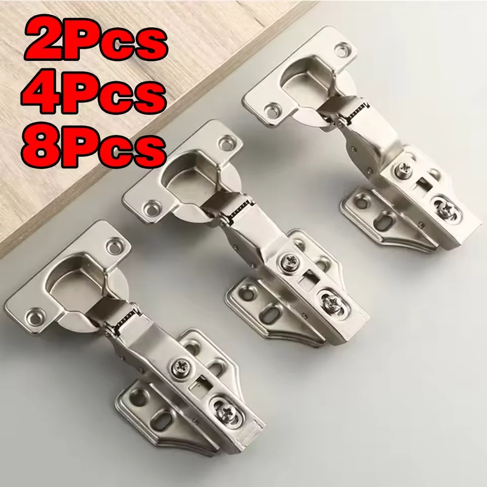 2-8 Pcs สแตนเลสสตีลบานพับประตูตู้ไฮดรอลิก Damper บัฟเฟอร์ Soft Close Quiet ตู้เสื้อผ้าประตูปกปิดบานพับพร้อมสกรู 1