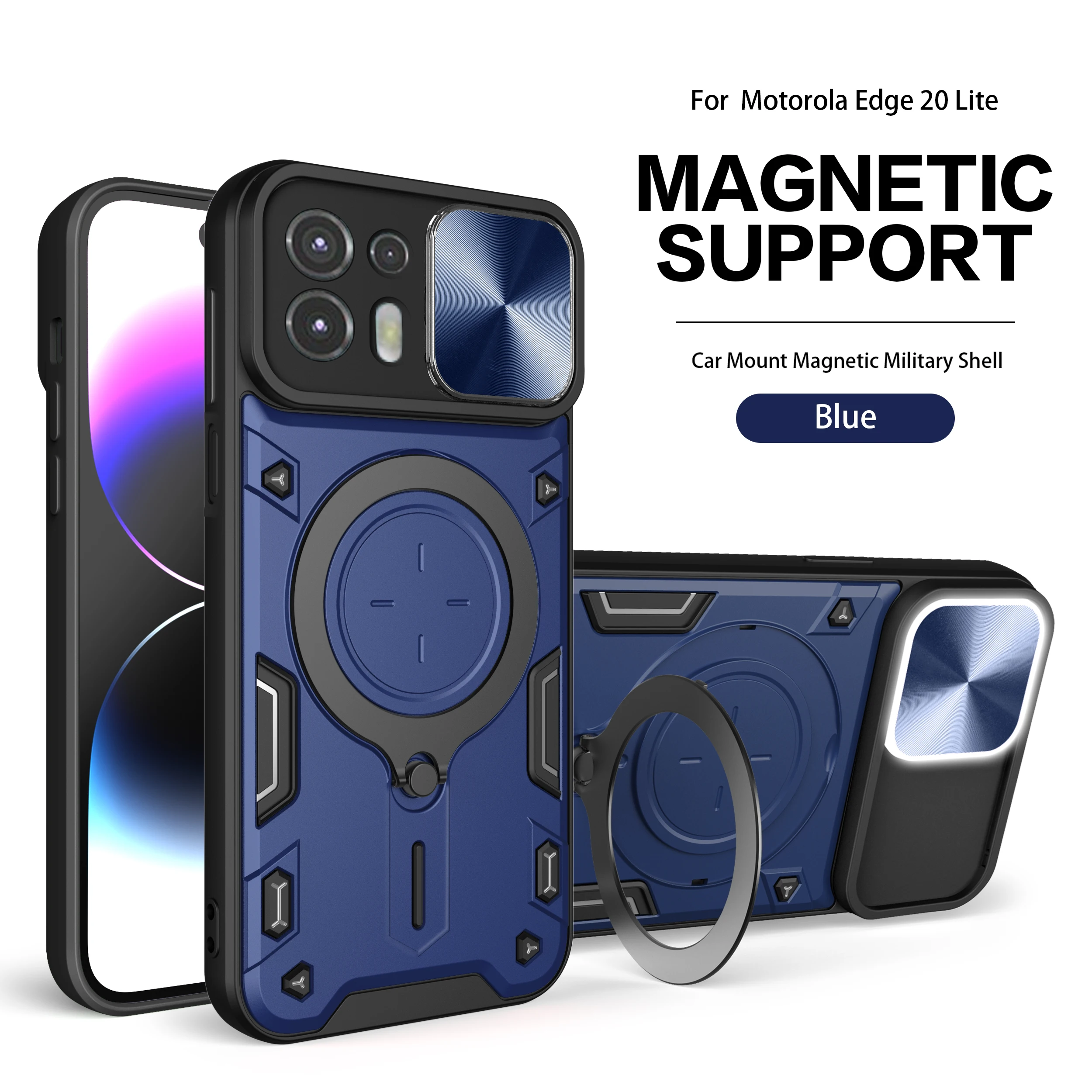 Heavy Duty Rugged Armor Magnetic Bracket Phone Case with Slide Camera Protection Cover
