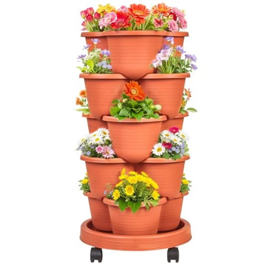Vertical Garden Planter Self Watering Stackable Planters with Wheels for Strawberries Herbs Flowers Vegetables