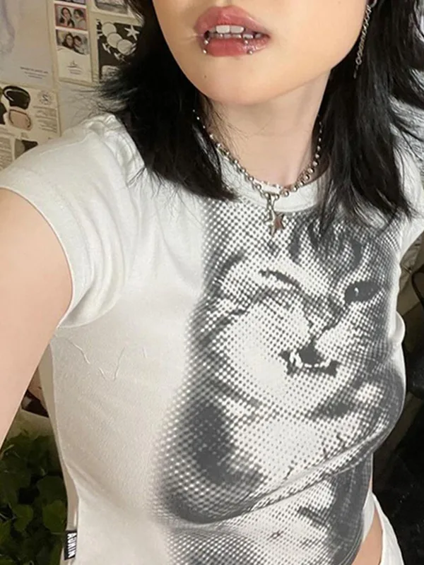 Harajuku Animal Print Crop Basic White