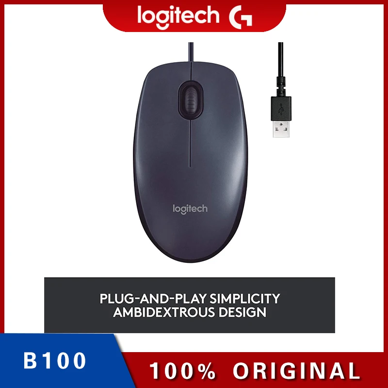 로지텍 B100 유선 USB 마우스, 광학 추적 양손 대칭 마우스, PC, 맥, 노트북 노트북 액세서리, 3 버튼