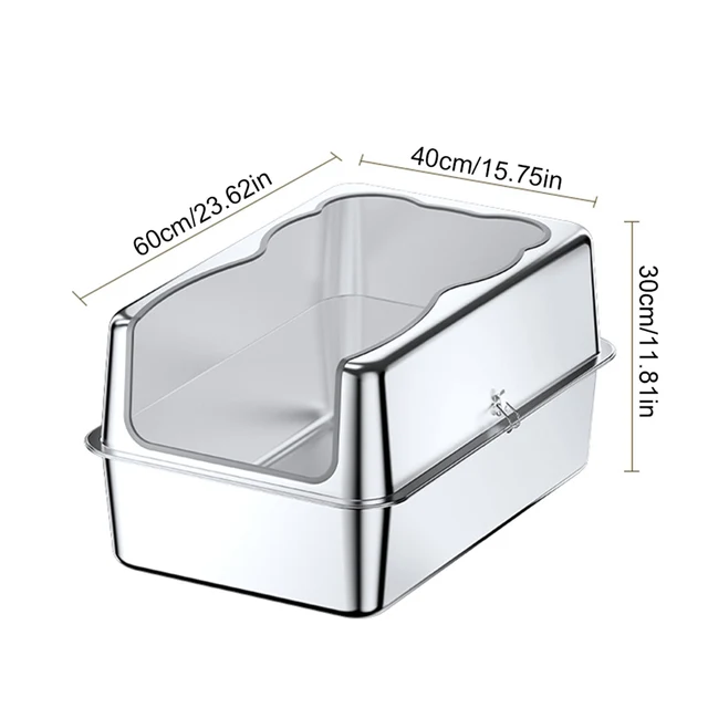 Extra Large Cat Litter Box with Lid Top Entry Litter Pan High Sided Top Exit Metal Cat Pan Anti-Urine Leakage for Big Cats Kitty 4