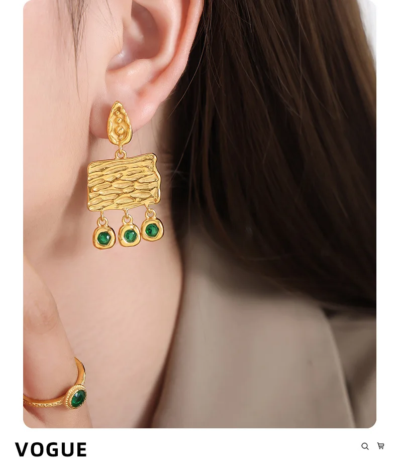 Brandneue Edelstahl-Ohrringe für Frauen Grüner Glasanhänger Accessoires Luxus-Schmuck Mädchen-Ohrringe Party-Geschenk Großhandel – Detail 14