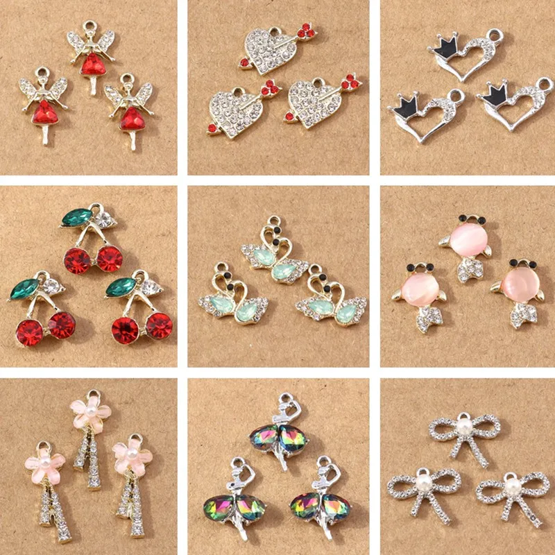 10 Stück Kristall-Liebesherz-Blumen-Anhänger, Kirsch-Anhänger für die Schmuckherstellung, Ohrringe, Halskette, DIY-Armband-Zubehör