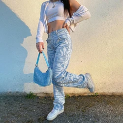 Y2K Women Harajuku Baggy High Waist Casual Vintage Korean Streetwear Zebra Print Straight Pants Capris Female E Girl Trouser New