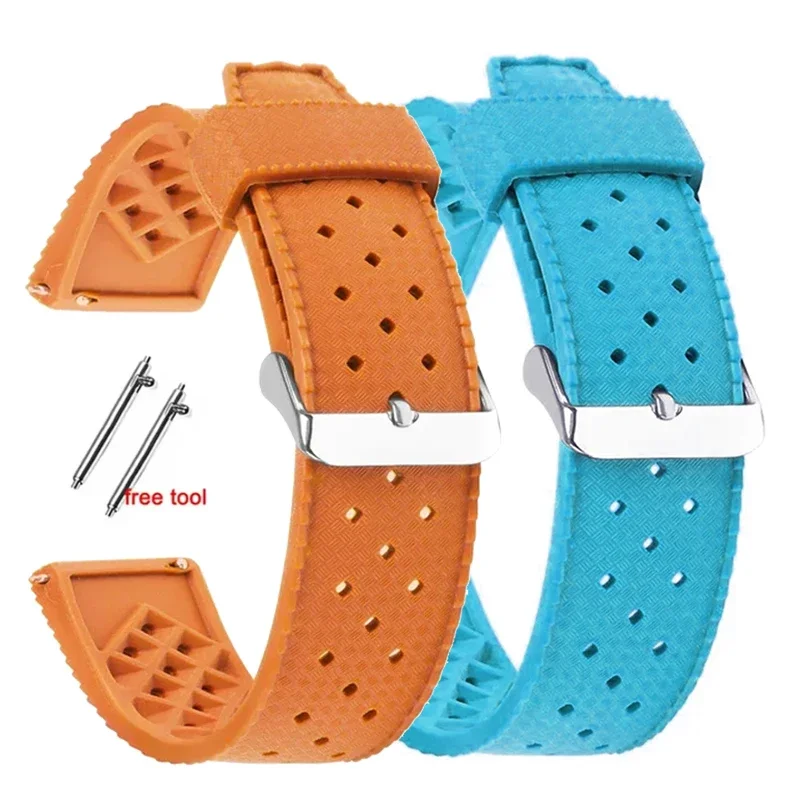 Deluxe Tropic FKM Rubber Diving Watch Strap, Waterproof Black Bracelet