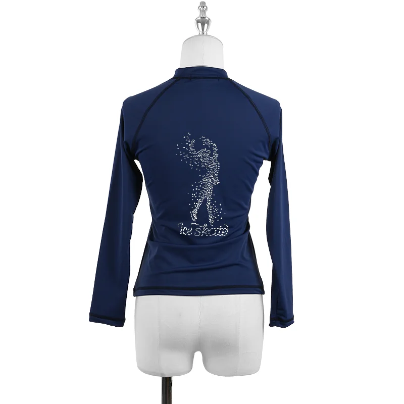 Figure Skating T Shirt Tops For Girl Women Adult Training Ice Skating Gymnastics Pullover Long Sleeve Diamond Pattern