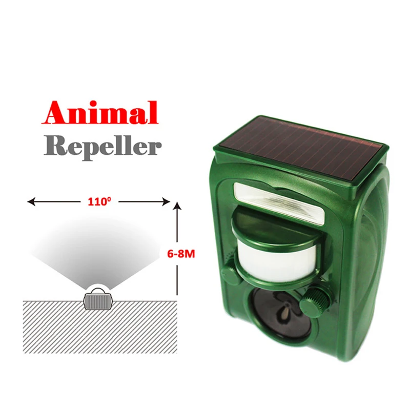 Animal Repeller Solar Powered Outdoor Ultrasonic Repellent PIR Sensor Garden Pest Mouse Bird Bat Repellent Keep Animals Away