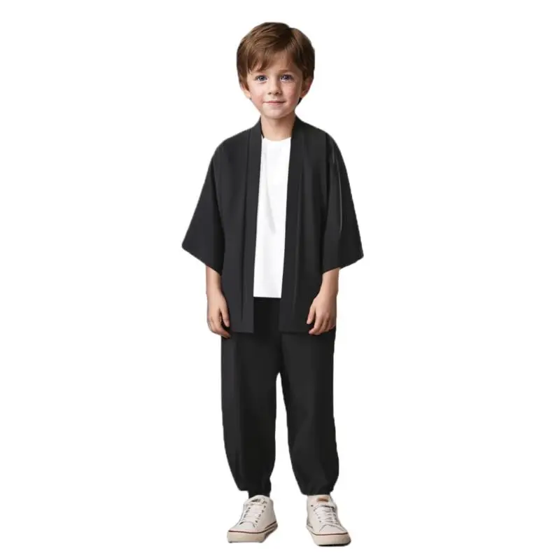 Summer Japanese Kimono Cardigan for Kids Height 130-170cm Solid Color Fashion Haori
