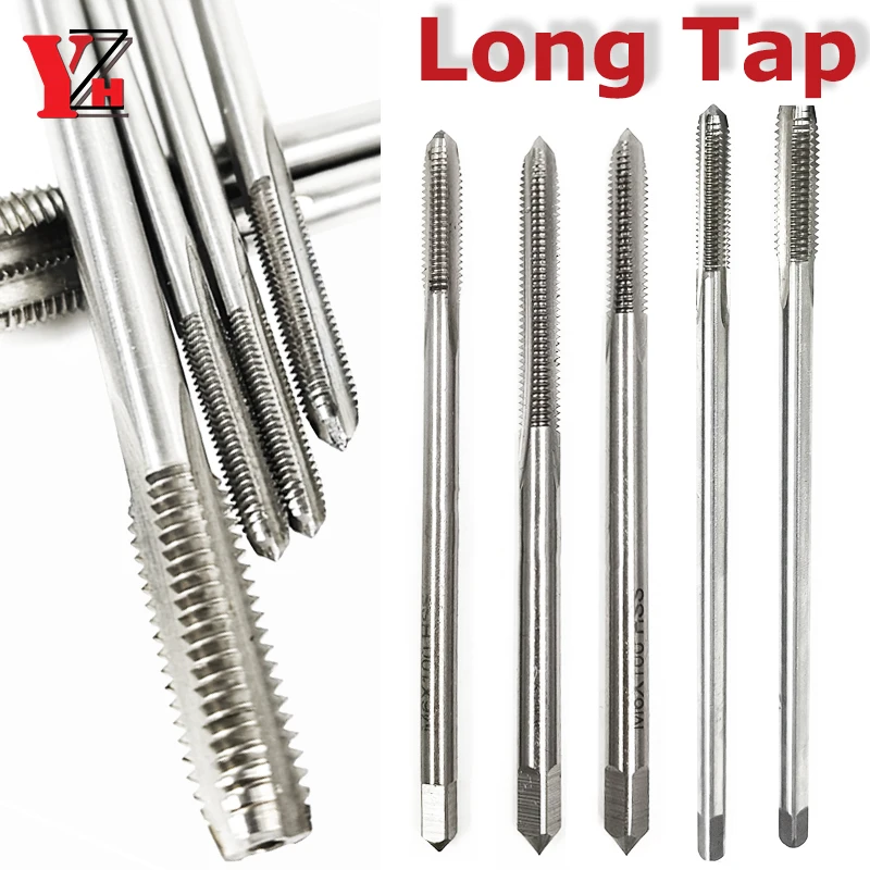 

HSS Extended Long Shank Thread Tap M2-M30 Metric Straight Flute Taps 90 100 120 125 130 160 200mm Length For Deep Hole For Metal