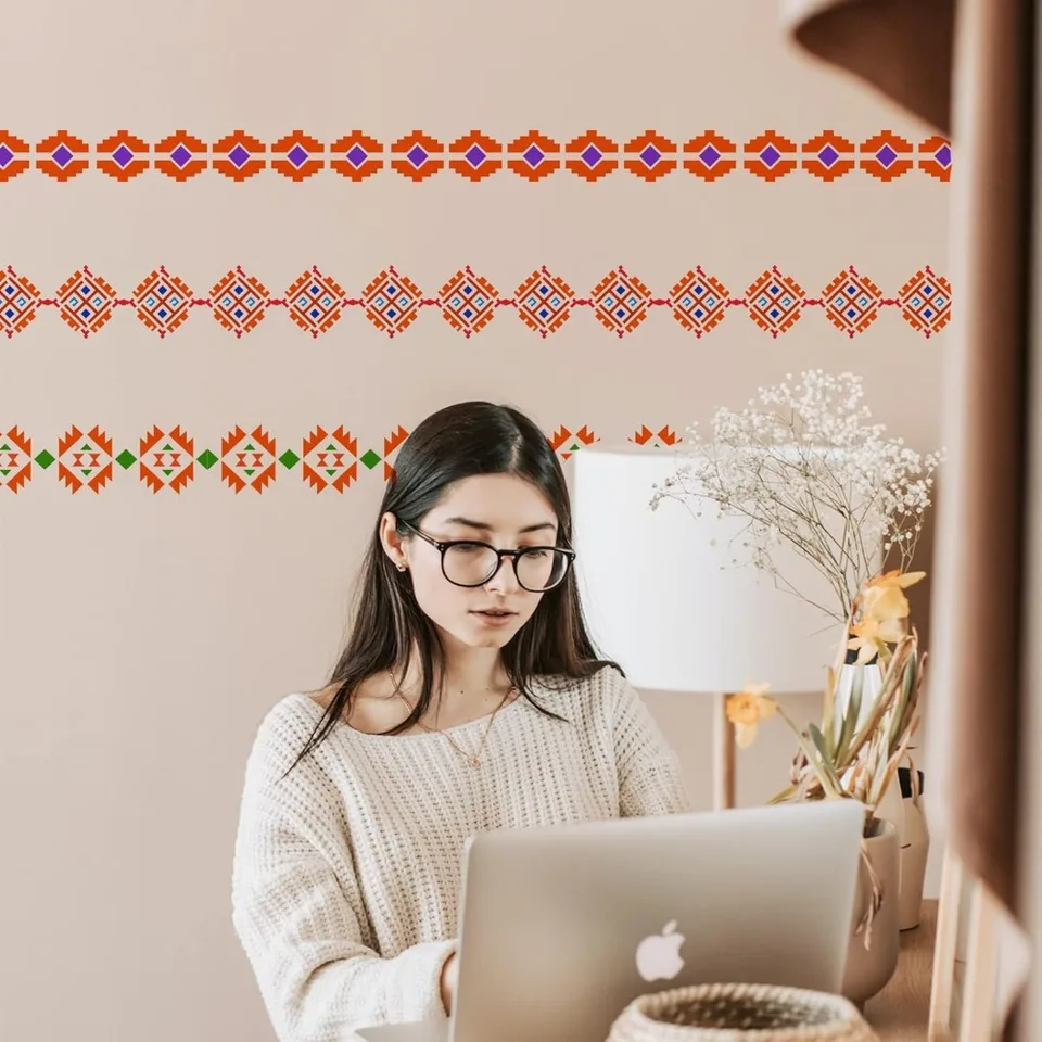 Aztec Tribal Stencil 11.8X11.8 Inch Zuidwestelijke Grenzen Tekenen  Schilderij Stencils Plastic 6 Stijlen Boho Randen Patroon Stencil -  AliExpress, image size:960x960