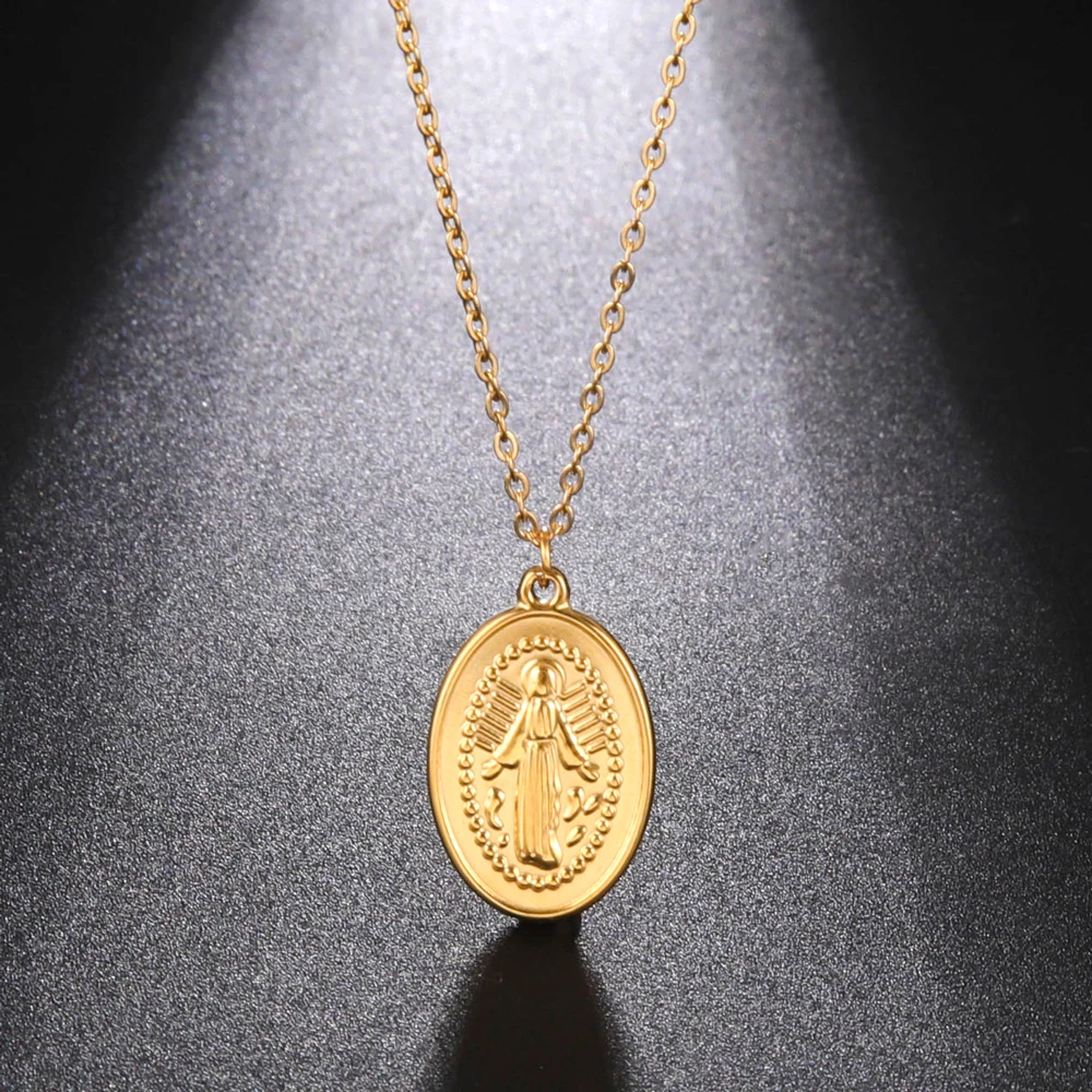 Cooltime christliche Jungfrau Mary Anhänger Halskette Edelstahl Kette Halskette Almuet Schmuck Geschenk Großhandel