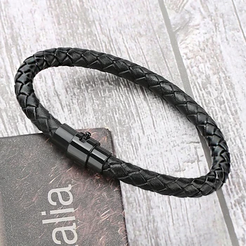 Mirbow Punk Vintage Men Bracelet Black 6mm Round Braided Leather Bracelet for Men Women Fashion Bracelets Jewelry