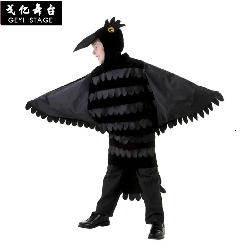 

Children of black luxury raven genuine costume halloween children performance cosplay carnival party dress up in overalls