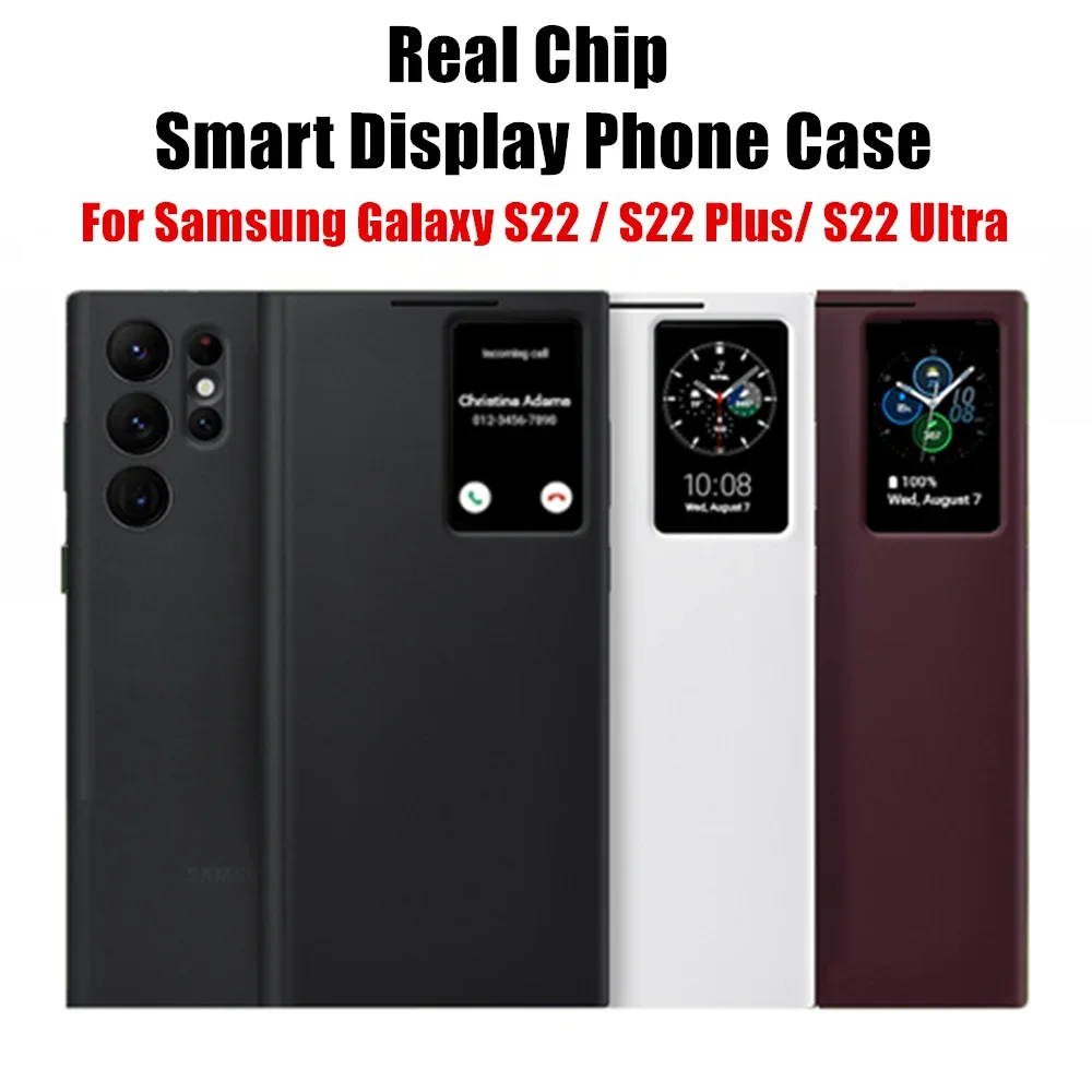 Window View Flip Cover For Samsung Galaxy S22 Plus S22+ Flip-free Answer Calls Smart Wake Up Leather Cases For Samsung S22 Ultra
