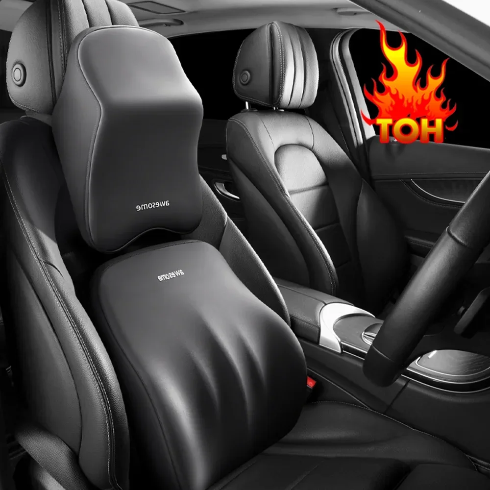 Car Lumbar Pillow Car Lumbar Back Support Headrest Neck Pillow Memory Foam Soft Neck Pillows Cushion Car Seat Cushion