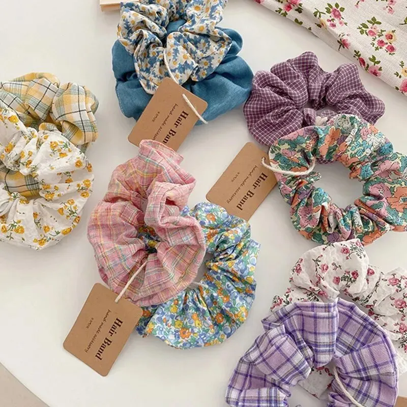 Small Fresh Crushed Lattice Hair Band Fashion Cloth Tie Hair Leather Band Mori Girl Department Cute Headdress 10 Pcs